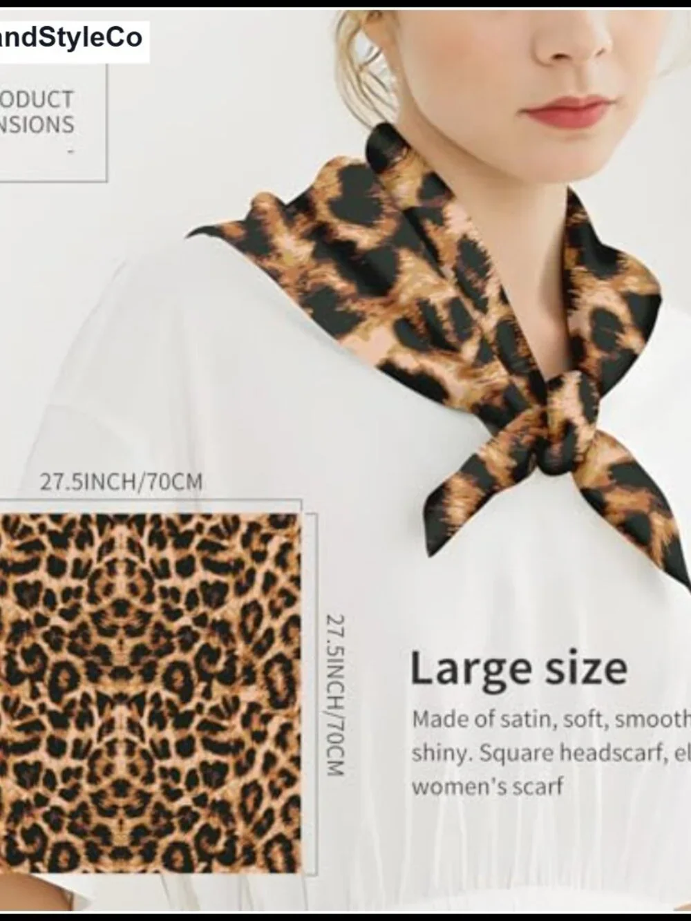 Satin Feel Head Scarf for Women, Large Square Bandana, Hair Wrap, 27.5"_4